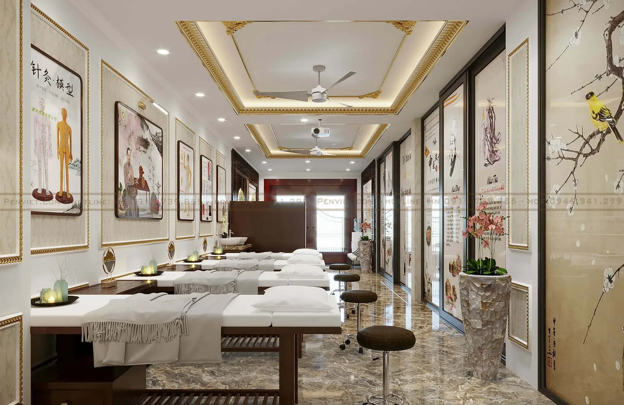 Phòng khám đông y với khu vực khám và điều trị